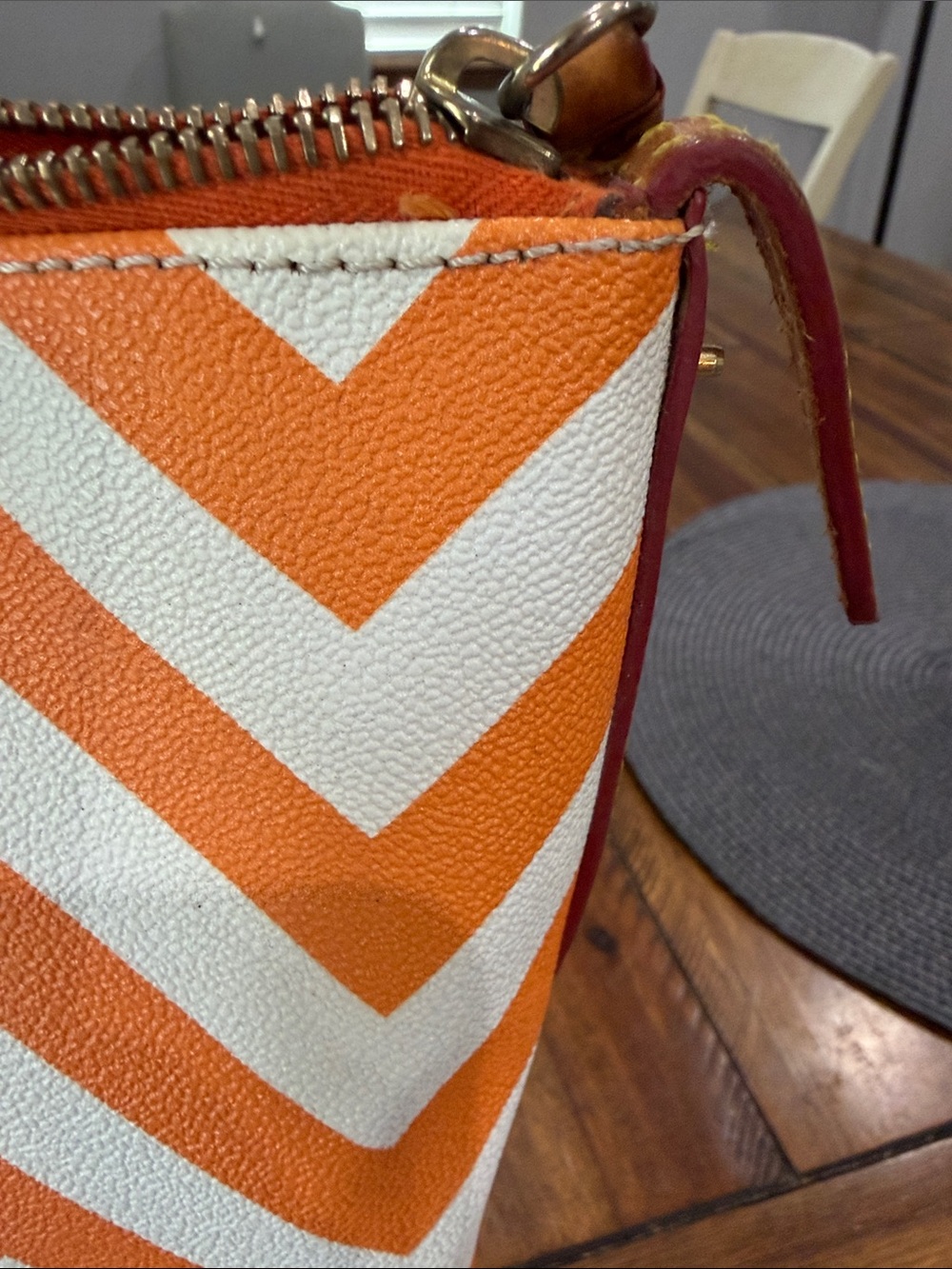 Dooney & Bourke Orange and White Chevron Tote - Picture 3 of 7